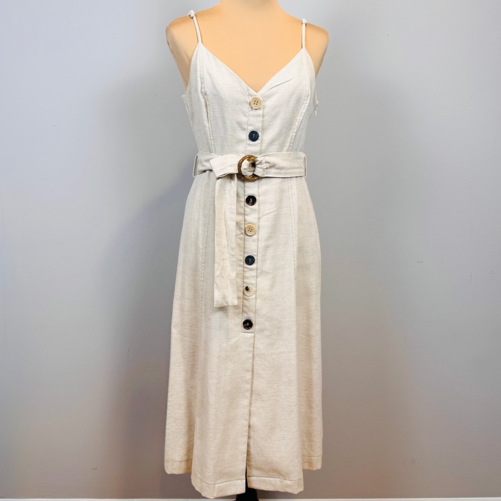 Moon River Cream Midi Dress with Belt